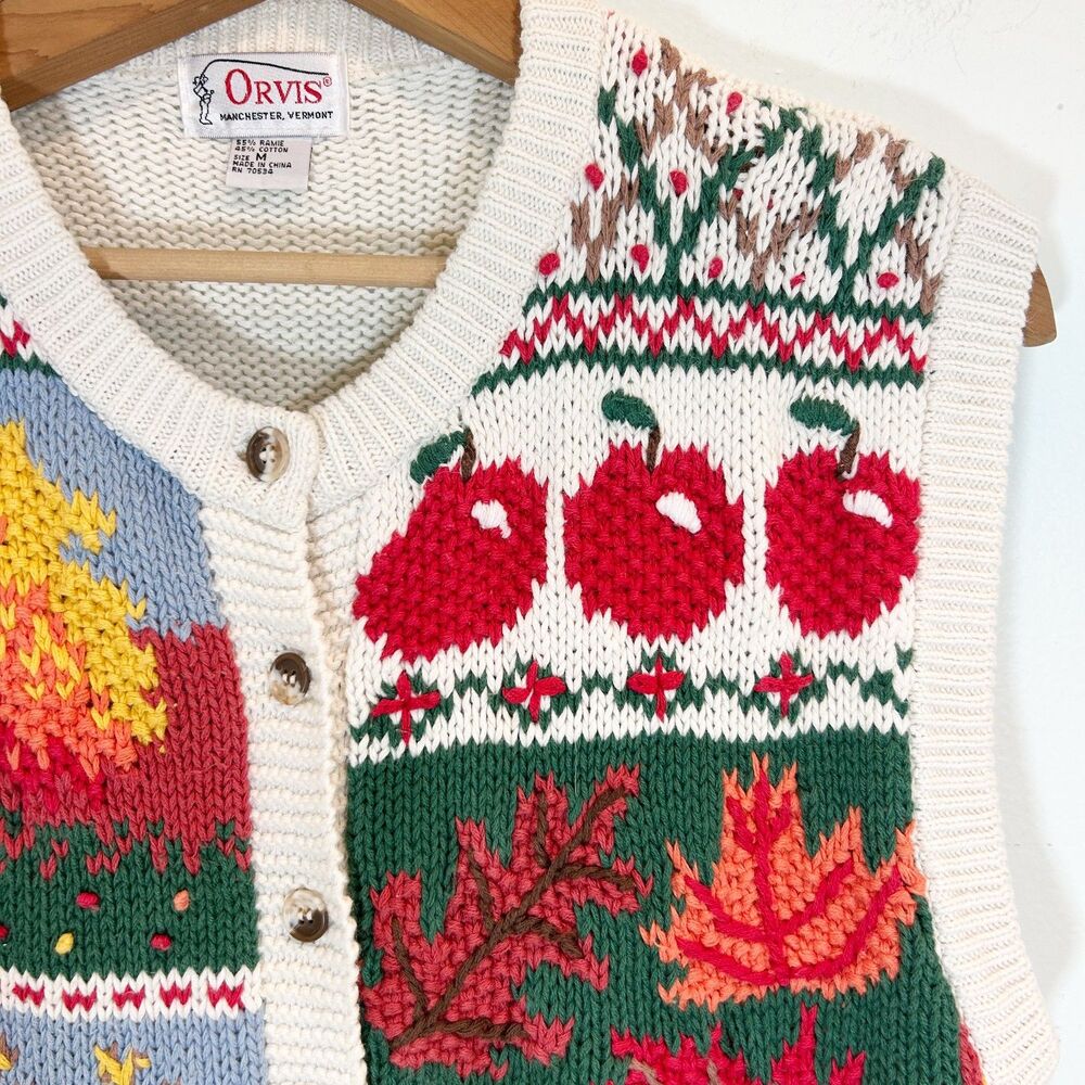 Orvis Harvest Fall Pumpkin Holiday Sweater Vest Cotton Size Medium - Picture 8 of 13
